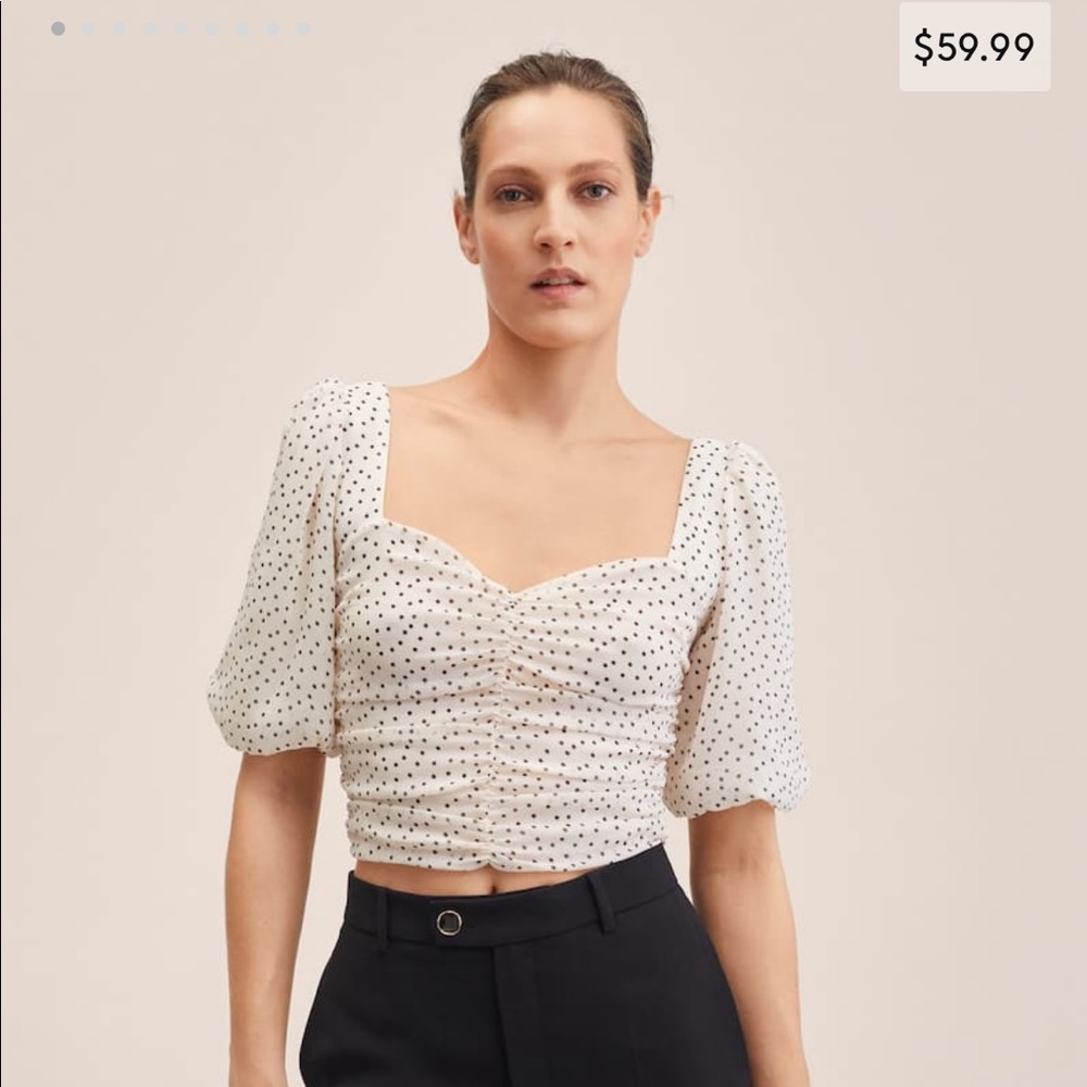 Mango Puff Sleeve Polka Dot Top